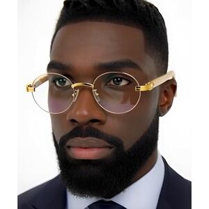 Men Eyewear Sophisticated Round Clear Lens Casual Business Wear Gold Marble New